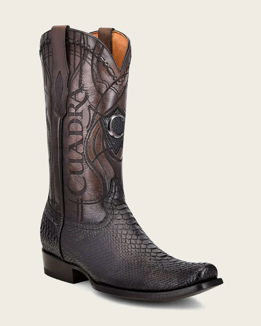Engraved Black Python Western Boots