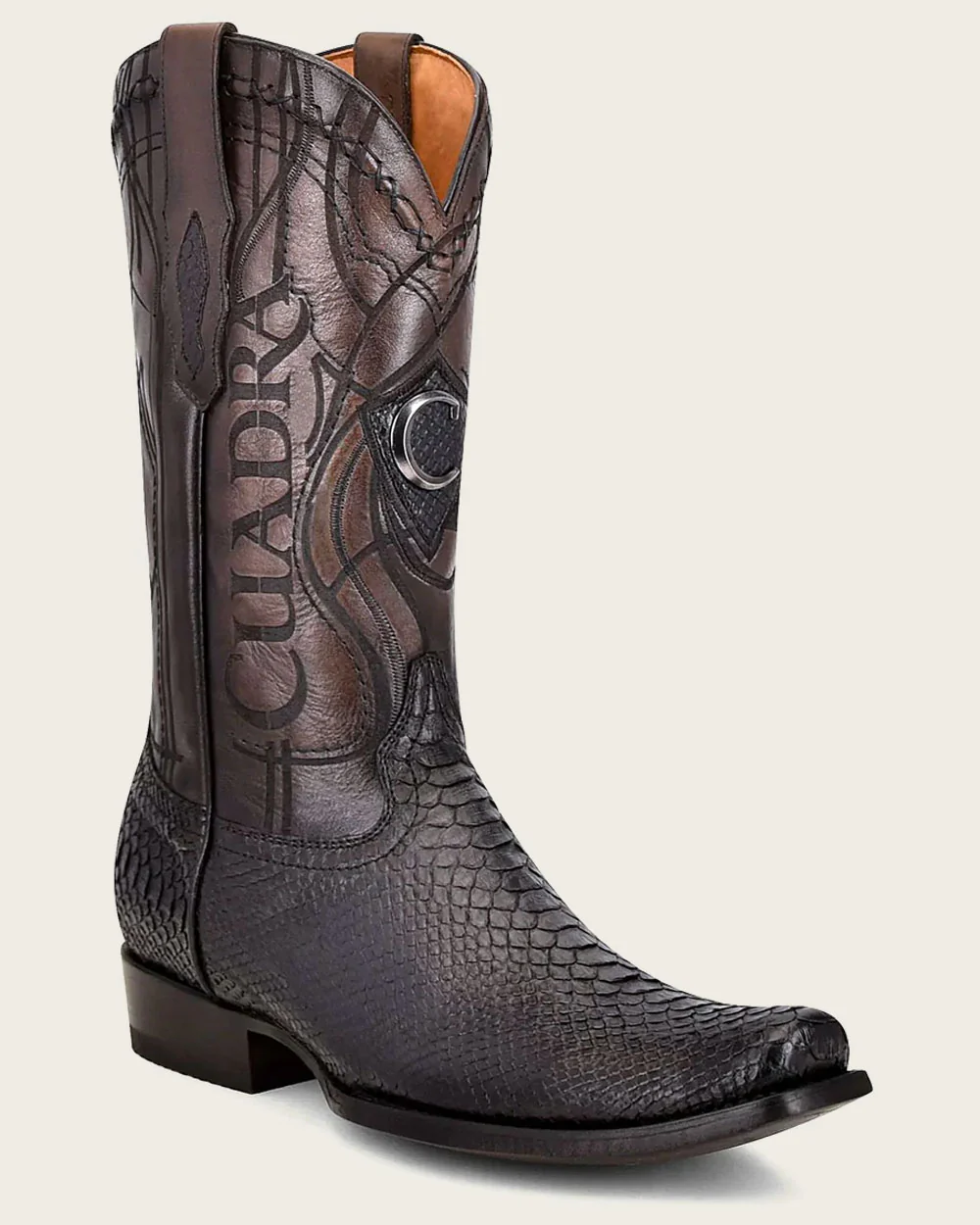 Engraved Black Python Western Boots