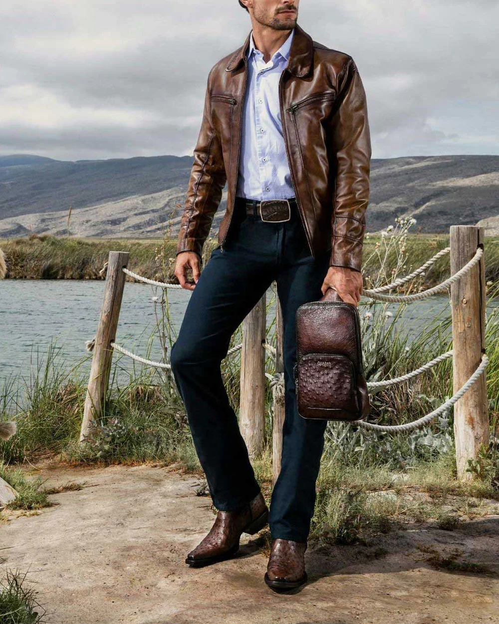 Handcrafted Brown Ostrich Western Boots