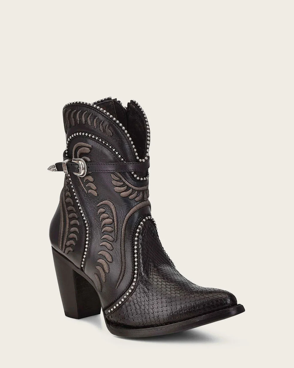 Black Embroidered Python Ankle Bootie 12 Black Embroidered Python Ankle Bootie