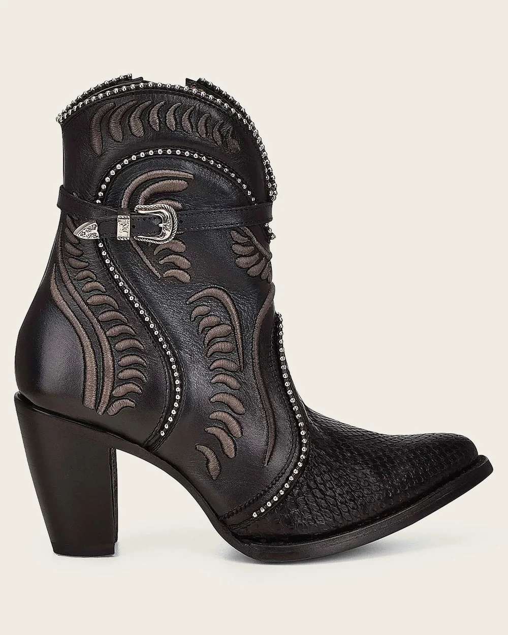 Black Embroidered Python Ankle Bootie 15 Black Embroidered Python Ankle Bootie