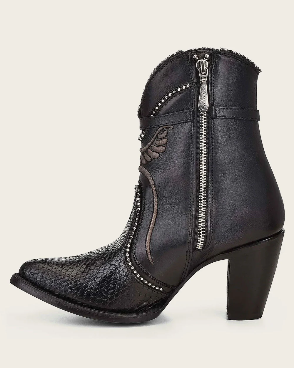 Black Embroidered Python Ankle Bootie 5 Black Embroidered Python Ankle Bootie